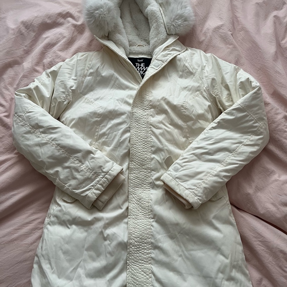 Aritzia TNA Summit Parka in Cream with Faux Fur